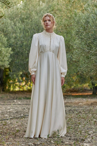 Saten Gece Elbisesi - Ekru