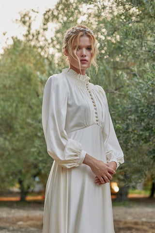 Saten Gece Elbisesi - Ekru