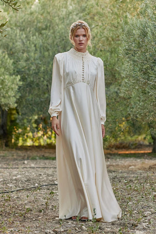 Saten Gece Elbisesi - Ekru