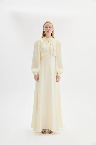 Saten Gece Elbisesi - Ekru