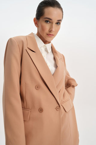 Kruvaze Oversize Blazer Ceket - Camel