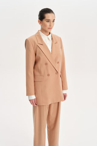 Kruvaze Oversize Blazer Ceket - Camel