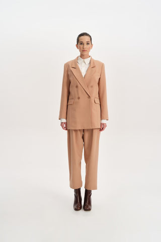 Kruvaze Oversize Blazer Ceket - Camel