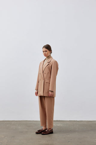 Kruvaze Oversize Blazer Ceket - Camel