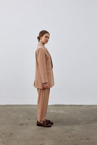 Kruvaze Oversize Blazer Ceket - Camel