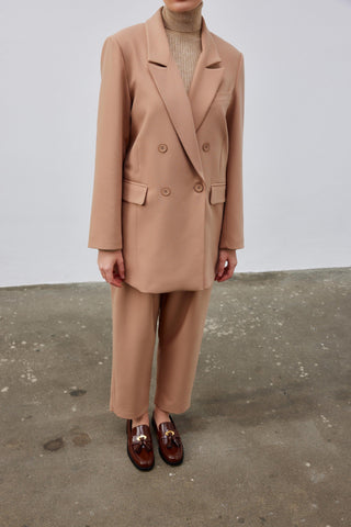 Kruvaze Oversize Blazer Ceket - Camel