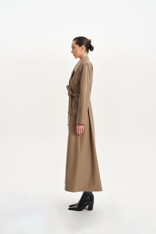 Vegan Deri Trençkot - Vizon