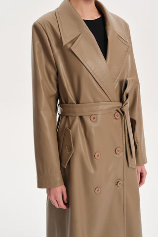 Vegan Deri Trençkot - Vizon