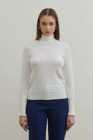 Balıkçı Yaka Kazak - Beyaz