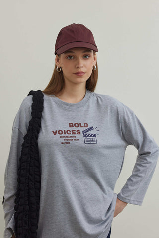 Baskılı T-Shirt Bold Voices - Gri Melanj