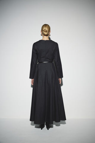 Bele Oturan Denim Elbise - Koyu Denim