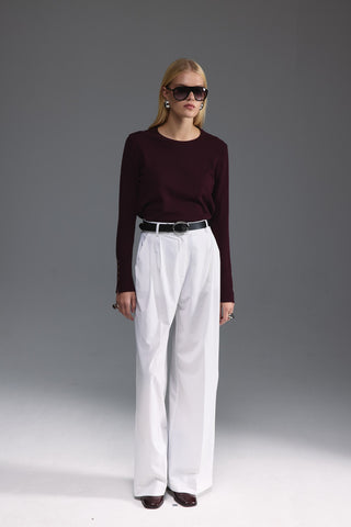 Bisiklet Yaka Kazak - Burgundy