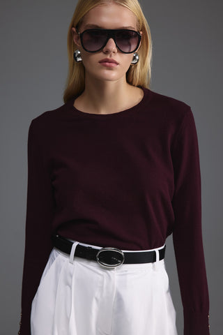 Bisiklet Yaka Kazak - Burgundy