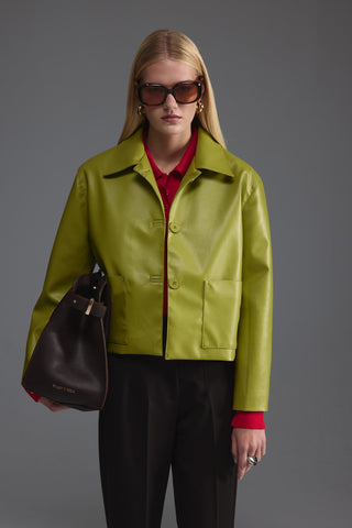 Deri Cepli Kısa Ceket - Açık Yeşil