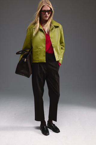 Deri Cepli Kısa Ceket - Açık Yeşil