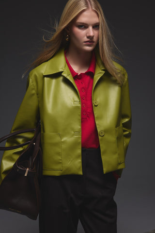 Deri Cepli Kısa Ceket - Açık Yeşil