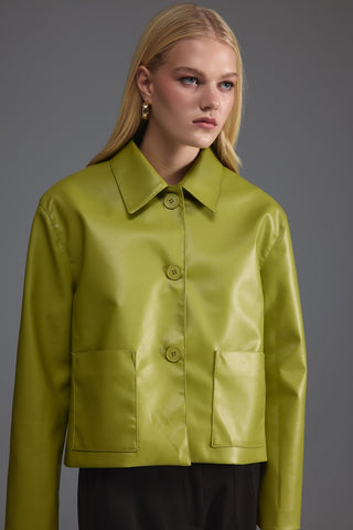 Deri Cepli Kısa Ceket - Açık Yeşil