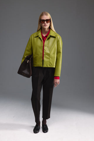 Deri Cepli Kısa Ceket - Açık Yeşil