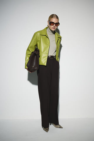 Deri Cepli Kısa Ceket - Açık Yeşil