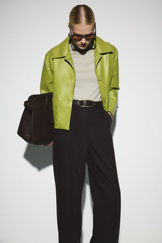 Deri Cepli Kısa Ceket - Açık Yeşil