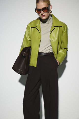 Deri Cepli Kısa Ceket - Açık Yeşil