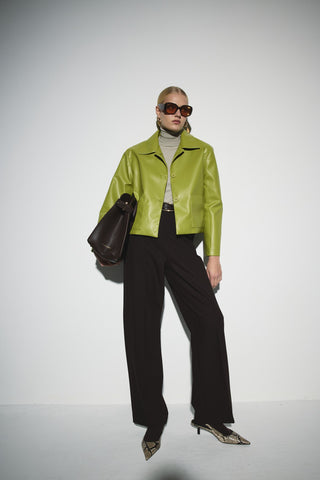 Deri Cepli Kısa Ceket - Açık Yeşil