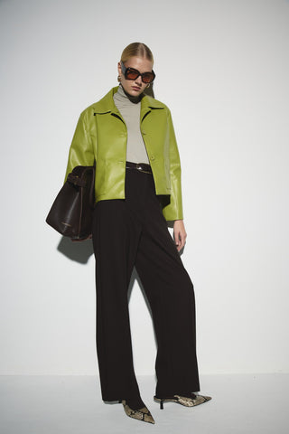 Deri Cepli Kısa Ceket - Açık Yeşil