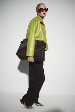 Deri Cepli Kısa Ceket - Açık Yeşil