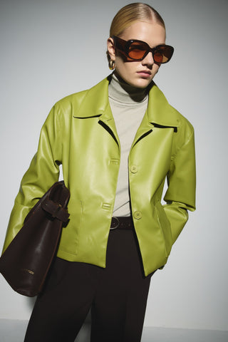 Deri Cepli Kısa Ceket - Açık Yeşil