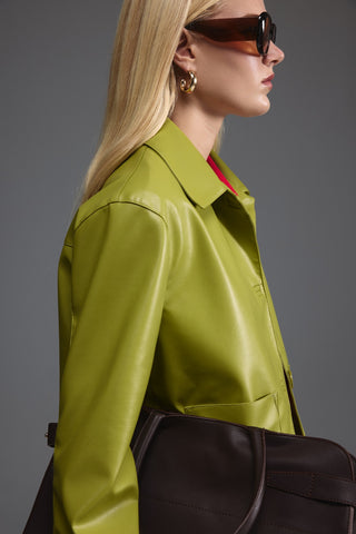 Deri Cepli Kısa Ceket - Açık Yeşil