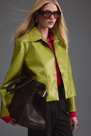 Deri Cepli Kısa Ceket - Açık Yeşil