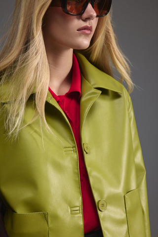 Deri Cepli Kısa Ceket - Açık Yeşil