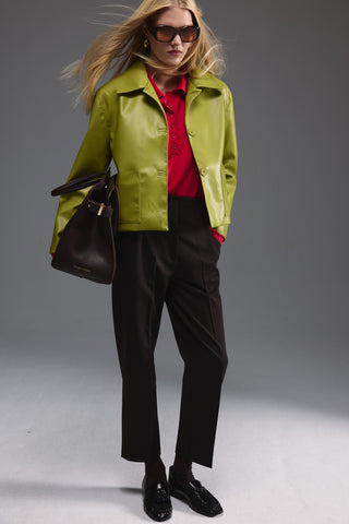 Deri Cepli Kısa Ceket - Açık Yeşil