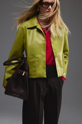 Deri Cepli Kısa Ceket - Açık Yeşil