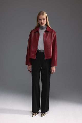 Deri Kısa Ceket - Kırmızı