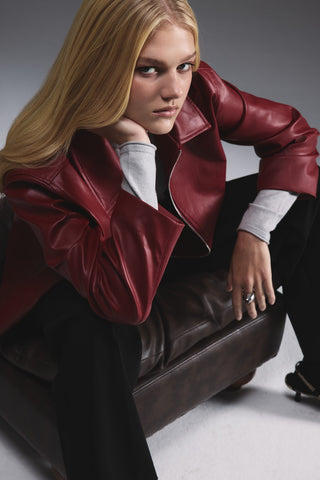 Deri Kısa Ceket - Kırmızı