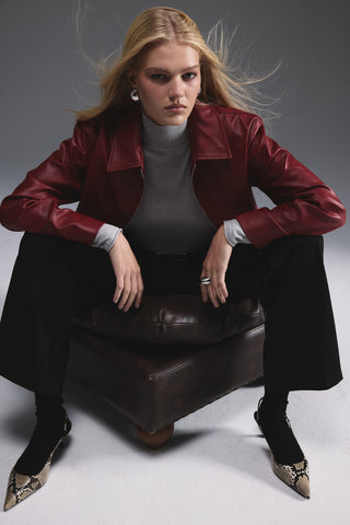 Deri Kısa Ceket - Kırmızı