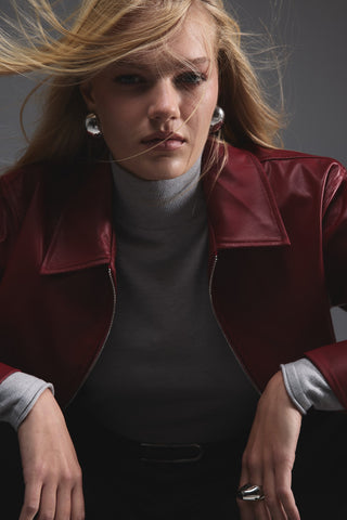 Deri Kısa Ceket - Kırmızı