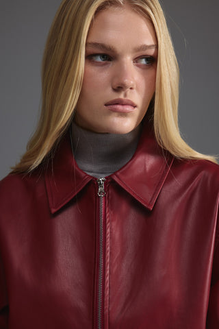 Deri Kısa Ceket - Kırmızı