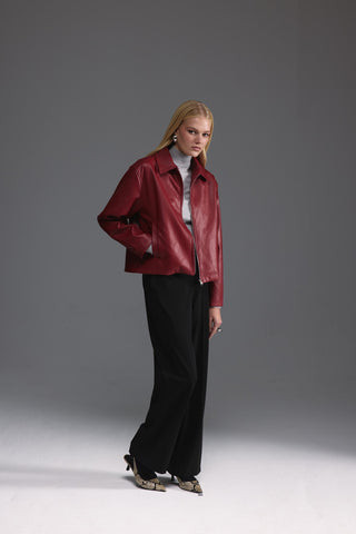 Deri Kısa Ceket - Kırmızı