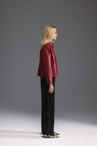 Deri Kısa Ceket - Kırmızı