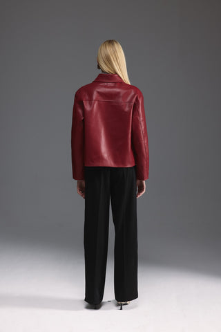 Deri Kısa Ceket - Kırmızı