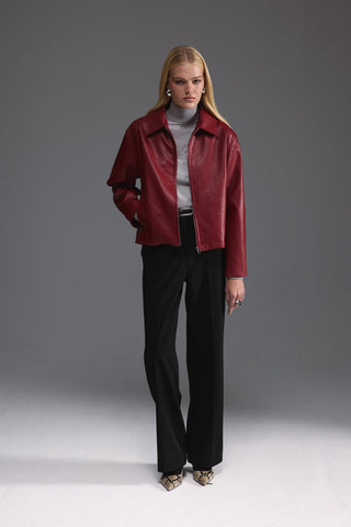Deri Kısa Ceket - Kırmızı