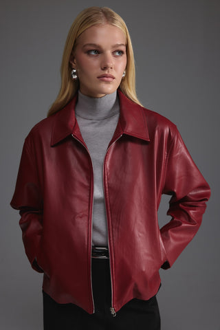 Deri Kısa Ceket - Kırmızı