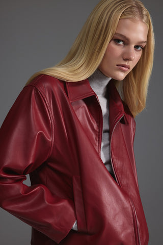 Deri Kısa Ceket - Kırmızı