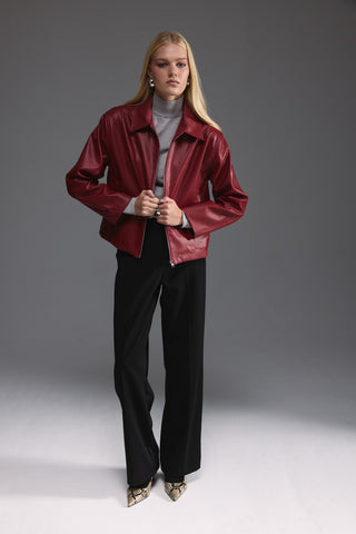 Deri Kısa Ceket - Kırmızı