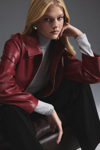 Deri Kısa Ceket - Kırmızı