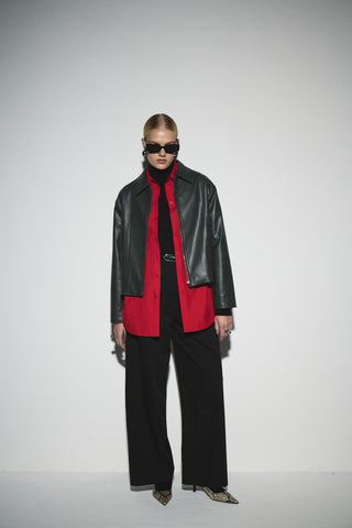 Deri Kısa Ceket - Küf Yeşili