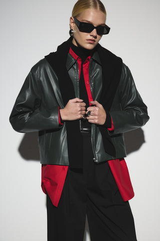 Deri Kısa Ceket - Küf Yeşili