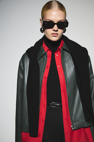 Deri Kısa Ceket - Küf Yeşili